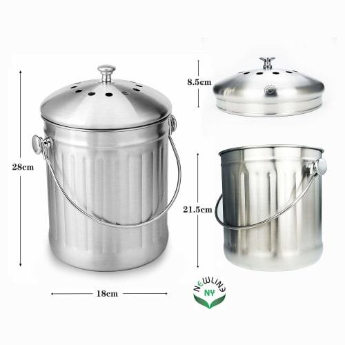 NewlineNY Stainless Steel Indoor Compost Bin for Kitchen Countertops, 1.3 Gallon Recycling Bucket with Two Charcoal Filters