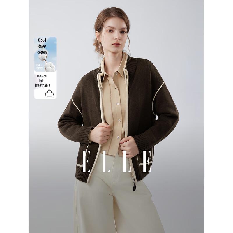 ELLE Women's Vintage Color-Block Wool Blend Knit Cardigan