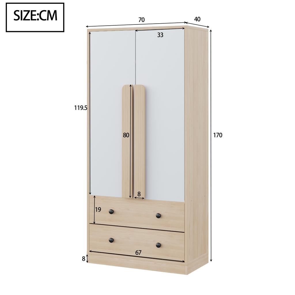 Kleiderschrank 70*40*170cm, Design mit Doppeltüren, mit Schubladen und Staufächern, Holzfarbe+Weiß (Alte SKU: LDB00307AAN)