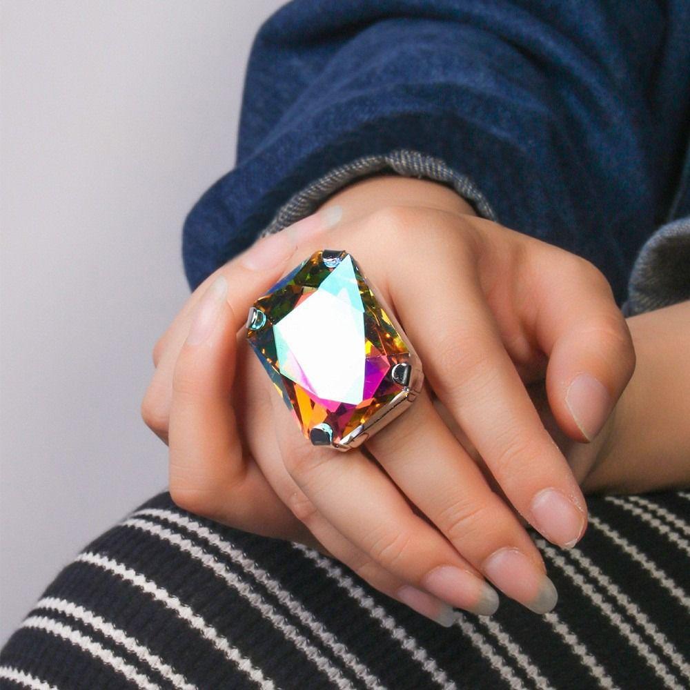 Adjustable Size Vintage Wedding Ring Rhinestone Crystal Large Crystal Ring