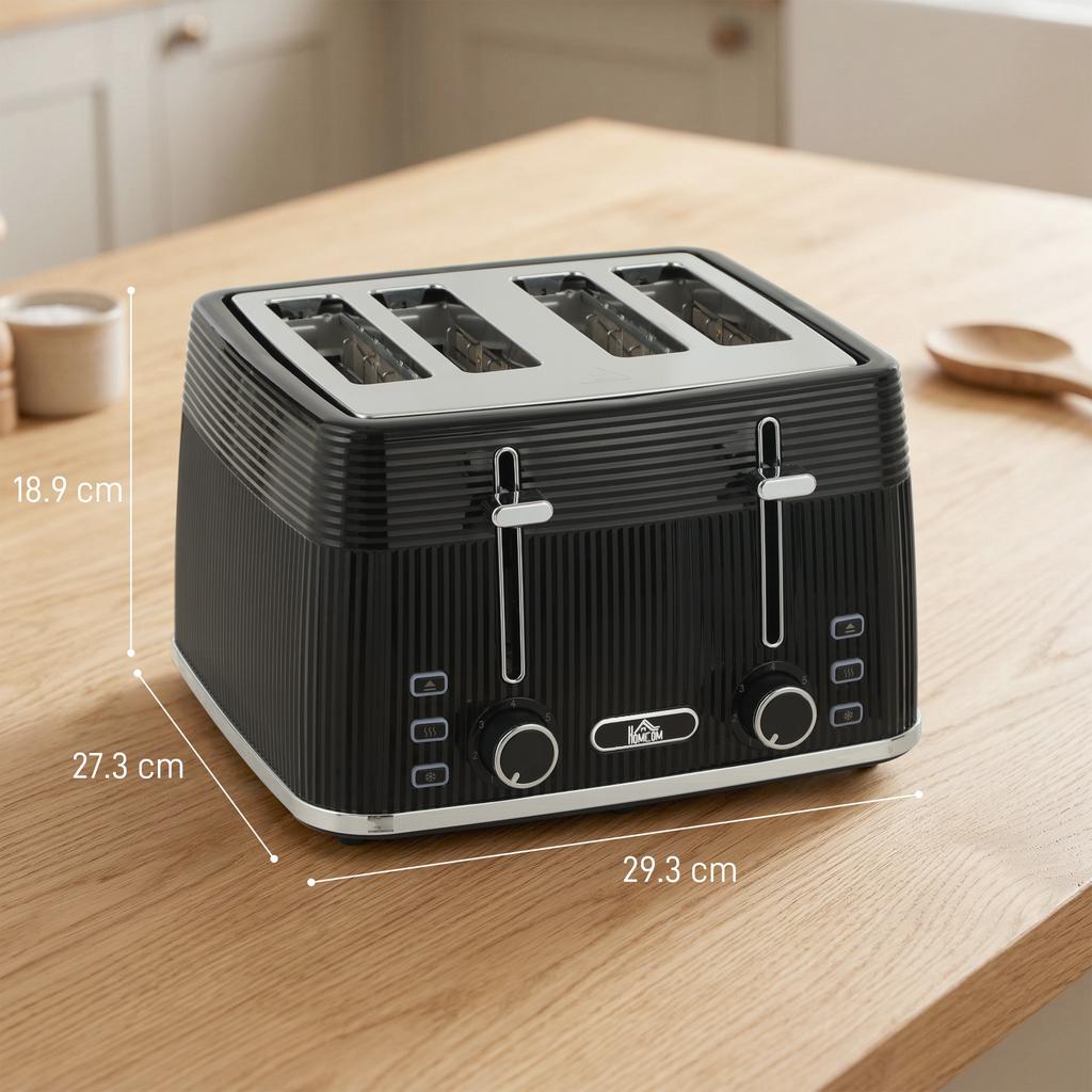 4 Slice Toaster with 7 Browning Levels, Bread Toaster with Removable Crumb Tray, Black