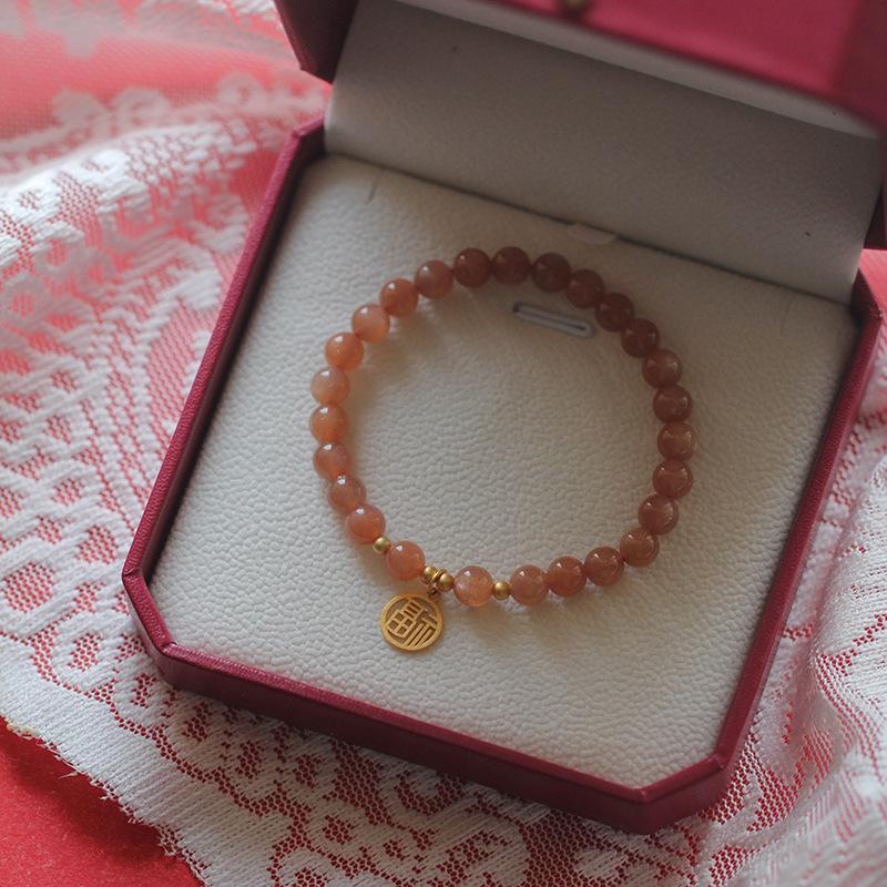 

Moonlight s Daughter Sunstone Orange Moonlight Bracelet Natural Women s Gift Artistic Retro Niche Simple :6mm Beads