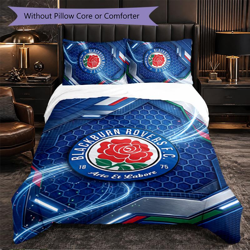 Set Biancheria da Letto Calcio Blackburn Rovers 3 Pezzi Morbido Copripiumino con Federe Set Decorazione Camera da Letto per la Casa