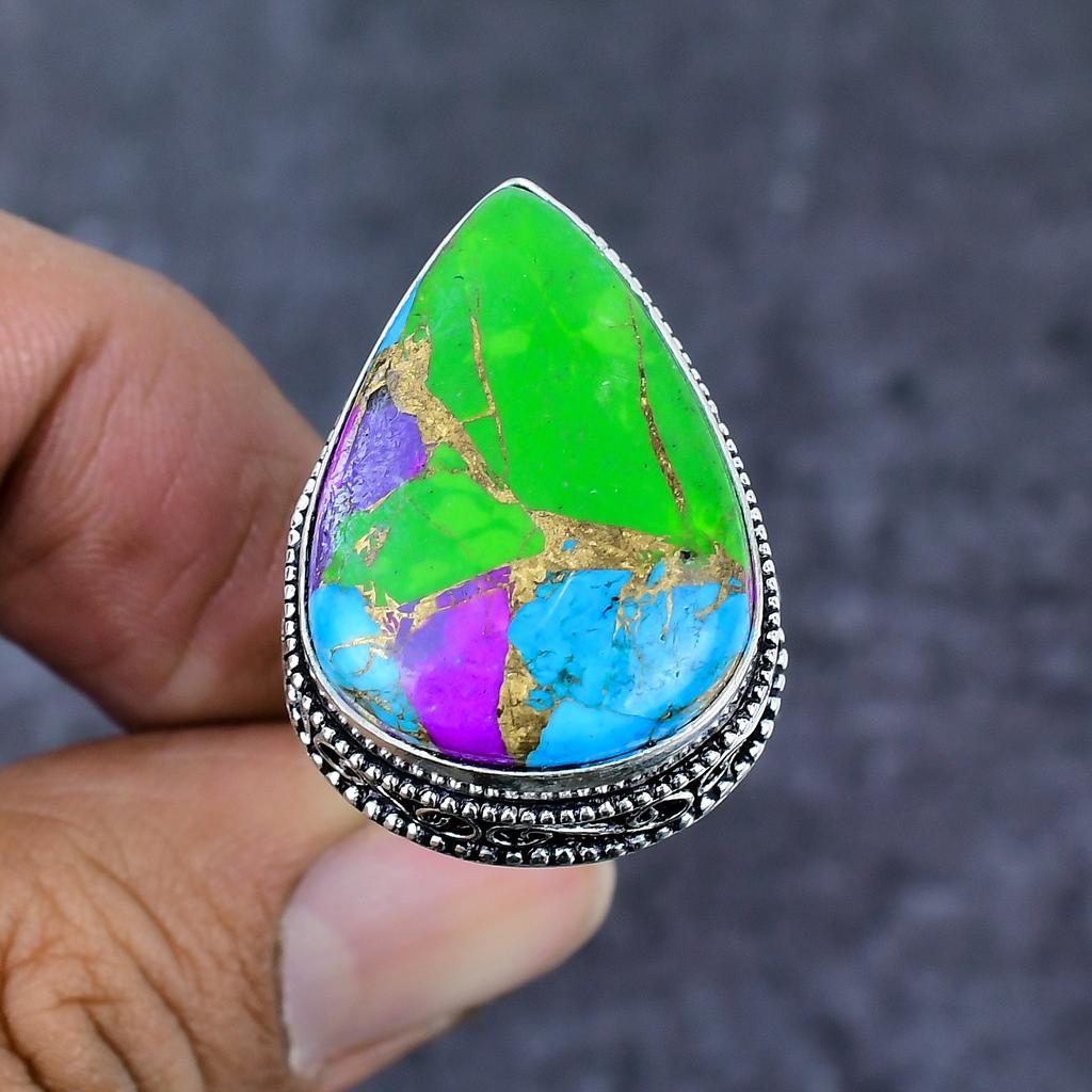Natural Cotton Candy Gemstone 925 Sterling Silver Jewelry Ring Size 10 ET-4803