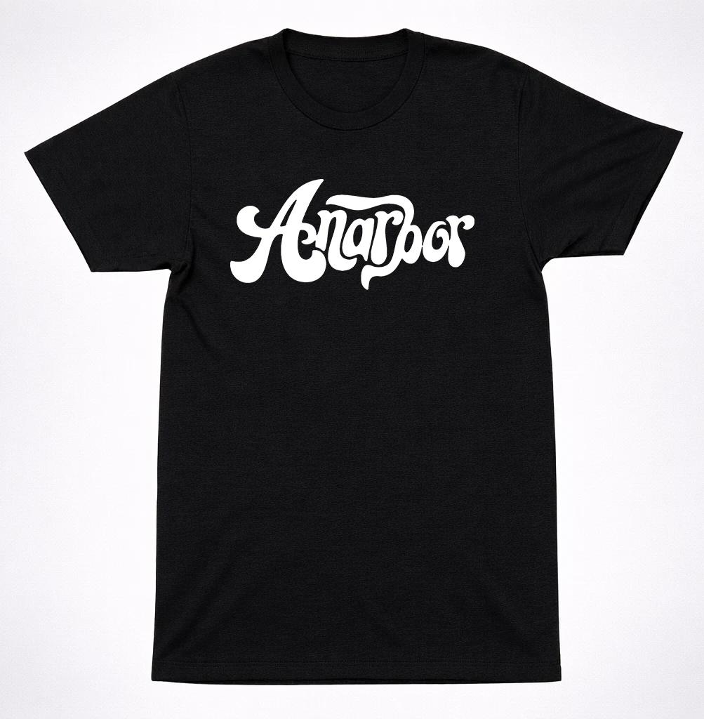 Anarbor Script Logo Shirt White Text Minimal Band Graphic Black Emo T-Shirt 3XL