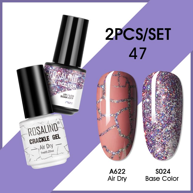 ROSALIND Cracked Gel Nail and Polish Nail Gel Kit Nail Varnish Hybrid Crackle Manicure Art UV Gel Semi Permanent 2PCS