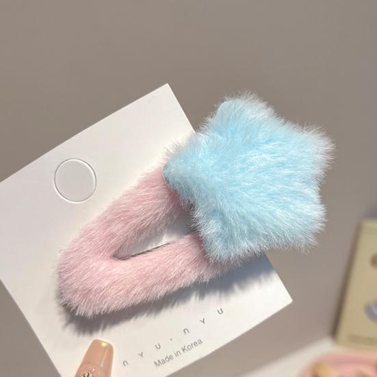 4Pcs Hairpin Plush Star Shape Bang Hair Clamp Kids Warm Autumn Winter Hair Clip Firm Hold No Scratch Hair Accessory