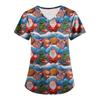 Plus SizePrinted Scrub Working Uniform Tops For Women's Cross V-Neck Print Short Sleeve Fun T-Shirts Workwear Tee With Pockets