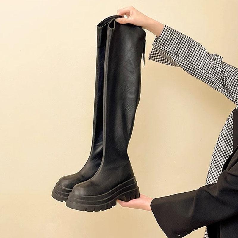 Fashion Comemore Women's High Boots Autumn Platform Thigh High Boots Fashion Women Sheoes Back Zip High Heels Over The Knee Boots Female
