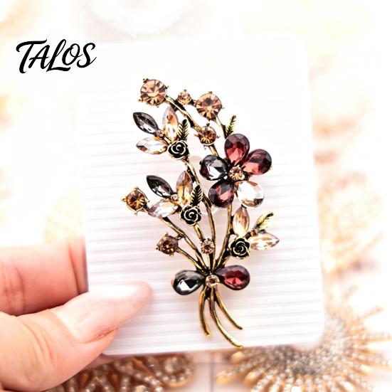 Women Brooch Pin Vintage Flower Pin, Floral Wreath Lapel with Colorful Rhinestones, Jewelry Accessory for Clothing Dress Coat Bags Scarves