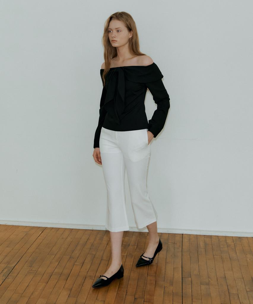 REORG Pap Off Shoulder Tie Blouse Black