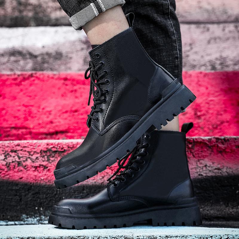 Fashion Mens Boots Autumn Winter Tooling Men Casual Leather Men'S Boots Vintage Man Lace Up Military Ankle Boots Warm Snow Shoes