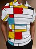 Men'S Short Sleeve Polo Shirt, Flat Digital Print Pattern - No Texture - Red Yellow Blue White Black Geometric Color Block Patchwork Print,