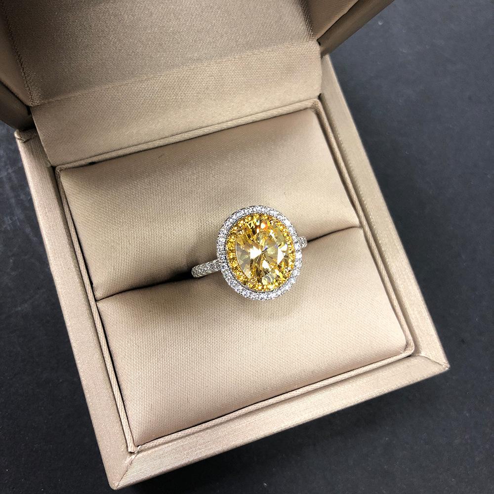 Tancise S925 Silver Oval Pigeon Egg Diamond Retro Luxury Imitation Brick Double-layer Zircon Micro Set Ring