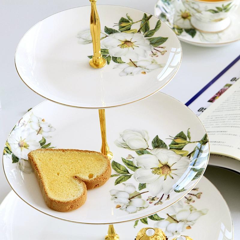 Elegant Camellia 3 Tier Ceramic Cake Stand - Fruit Dessert Cupcake Stand for Tea Party Serving Platter,Snack Candy Bread Tray Plate 38.5cm Height