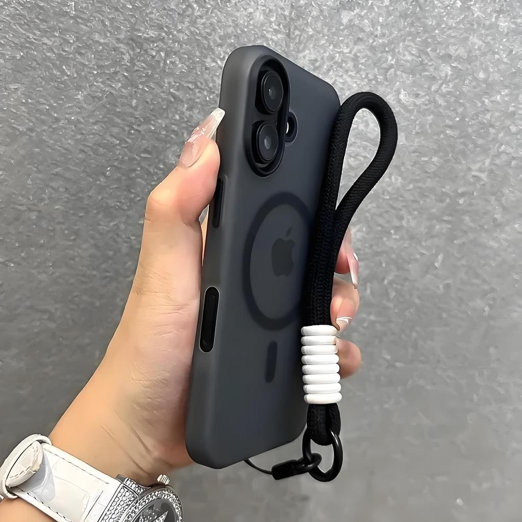 Contrast Lanyard Candy Color Case for Magsafe for iPhone 17 16 15 14 Plus 11 12 13 Pro Max 16e Hand Wrist Strap Matte Soft Cover
