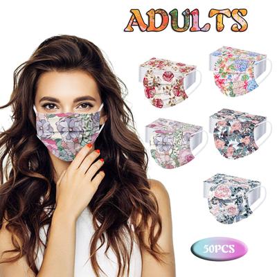 50PCS Adult's Three-Layer Protective Dust-Proof Cartoon Print Disposable Mask