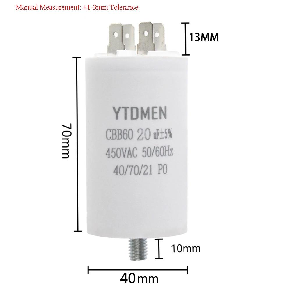 CBB60 Capacitor with Screws AC 450V 4 Pin Dual Insert Motor Run Capacitors 4UF-60UF for Washing Machine Air Water Pump 12uf 16uf