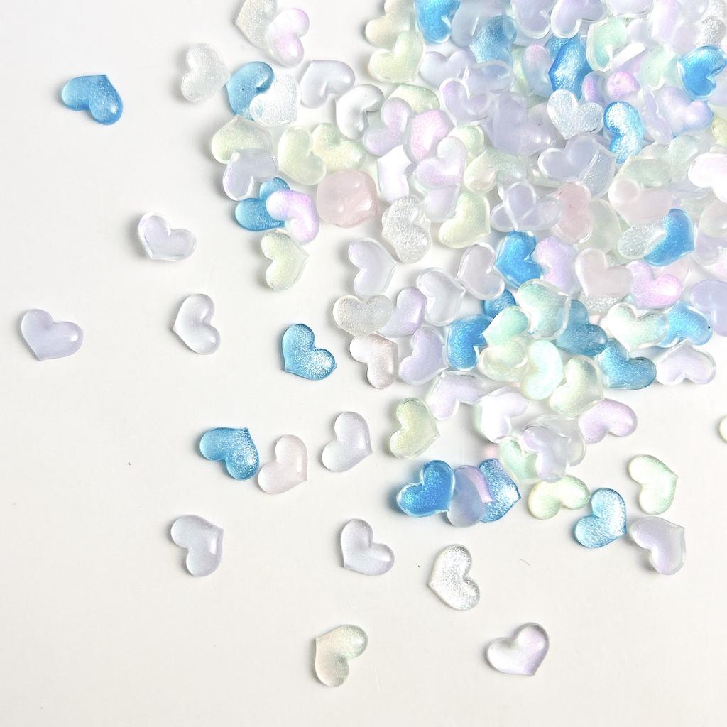 Internet Celebrity Ice Transparent Mini Heart Nail Art Accessories Crystal Peach Heart Flat Bottom Rhinestones 2024 New Wearable Nail Material Kit