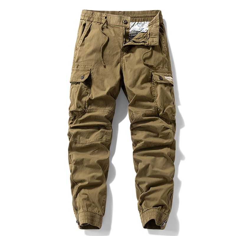 Men's Casual Pants for Spring and Autumn, American-Style Loose Cargo Pants with Multiple Pockets and Jogger Cuffs, Export Surplus with Tags Removed
