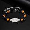 Trendy Stainless Steel Virgin Mary Cross Pendant Tiger Eye Stone Black Agate Natural Stone Bracelet for Men Classic Jewelry