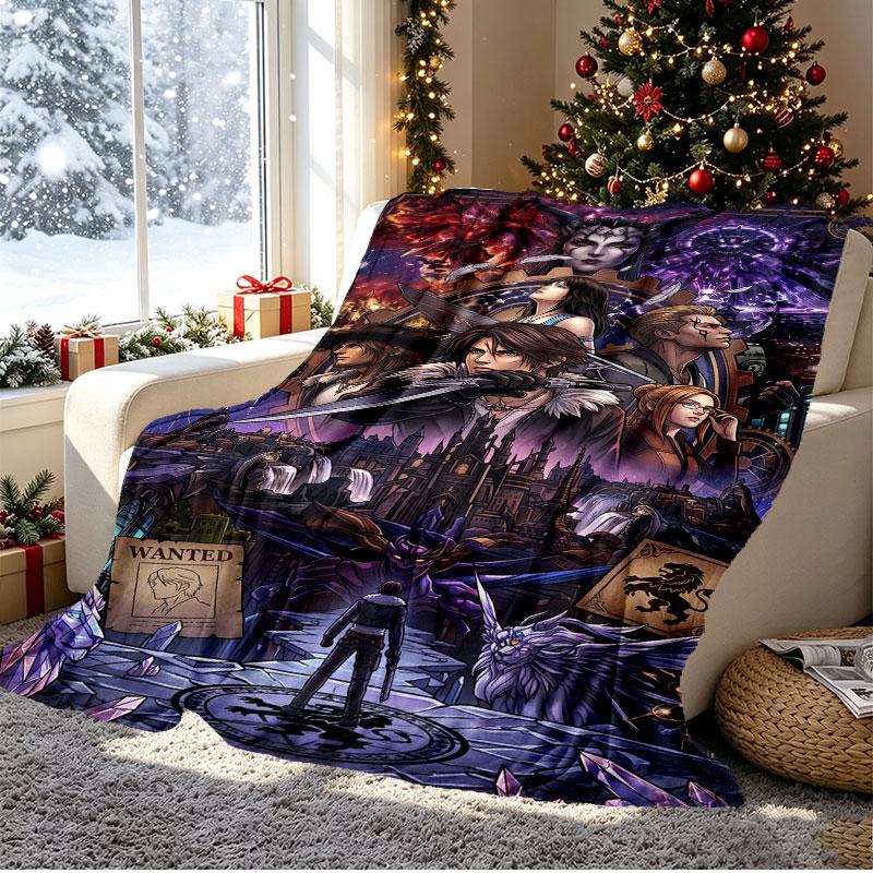 Final Fantasy Pattern Blanket for Home Decoration, Bed, Sofa, Car Travel, Camping, Suitable for All Seasons, Birthday Christmas Gift
