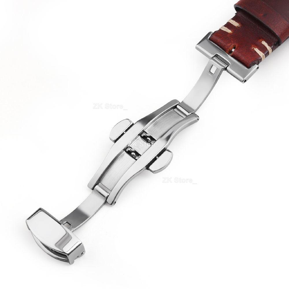 Echtes Leder Uhrenarmband 20/22/24mm Uhrenarmband Edelstahl Faltschließe Armband Gürtel für Herren Rot Schwarz Grün Blaues Band