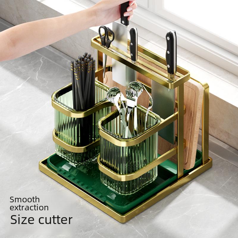 Multi-functional Stainless Steel Kitchen Knife & Utensil Holder with Cutting Board Storage