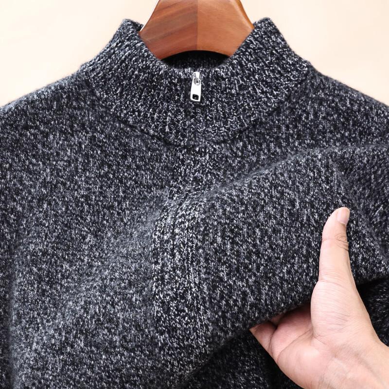Hengyuanxiang Men's 100% Pure Wool Half-Turtleneck Cardigan