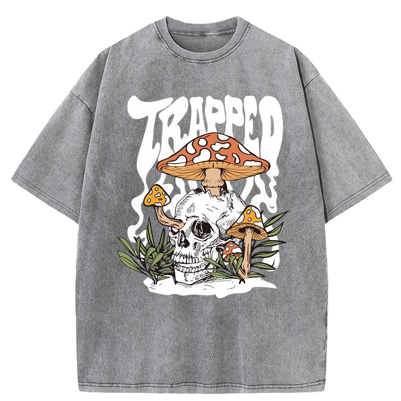 T-shirty z nadrukami grzybów rosnących w czaszkach, koszulki do prania, letnie, z okrągłym dekoltem, krótkim rękawem, modne, bawełniane, luźne koszulki