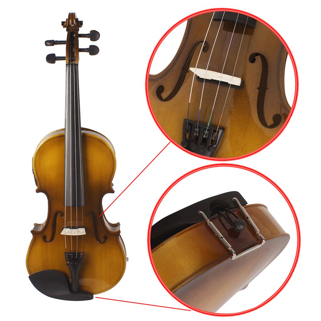 4 4 Full Size Acoustic EQ Electric Violin Fiddle Kit Solid Wood Spruce Face Board with Bow Hard Case Shoulder Rest