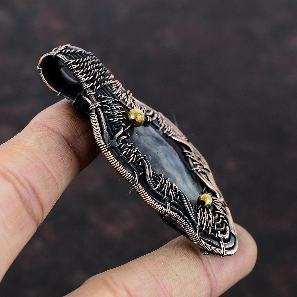 Iolite Sunstone Pendant Copper Wire Wrapped Pendant Iolite Sunstone Jewelry Handmade Gemstone Pendant Copper Wire Wrap Jewelry Gift For Him