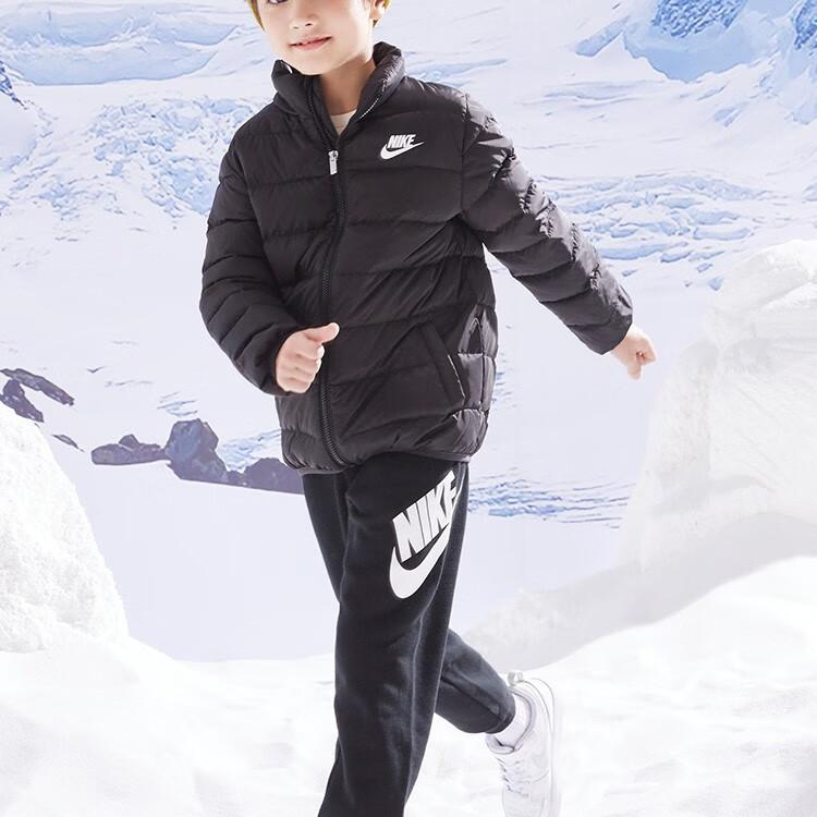 Nike Down Jacket Logo Print Stand Collar Zipper Kids Jackets Black NY2242044GS-001