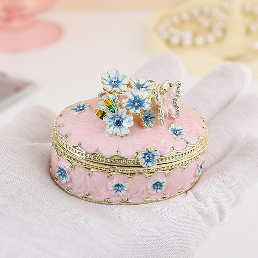 Hand Painted Trinket Box Enamel Vintage Jewelry Storage Box Metal Jewelry   Decorative Rings Earrings Necklace Box