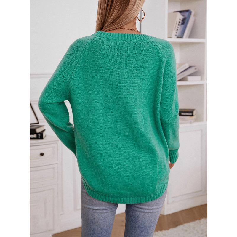 Women's Fall/Winter Knitwear Solid Button Loose Pullover Cable Knit Sweater