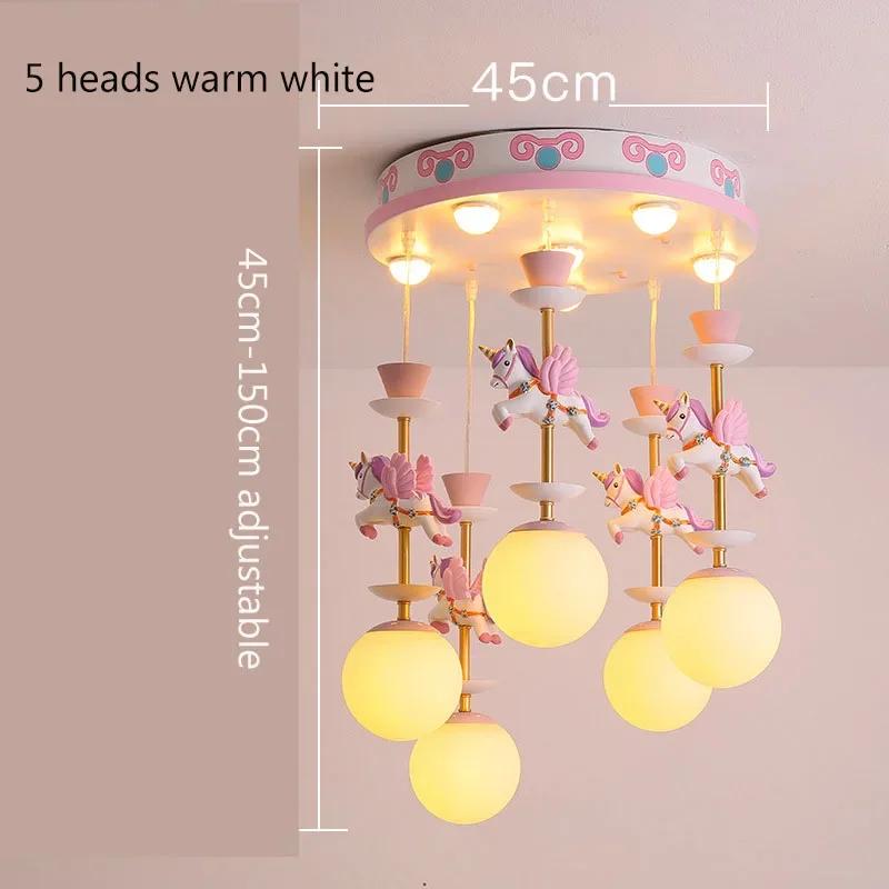 Children's Room Cartoon LED Chandelier Creative Girls Nordic Creative Unicorn Pink Chandelier Restaurant Bedroom Hanging Lamp