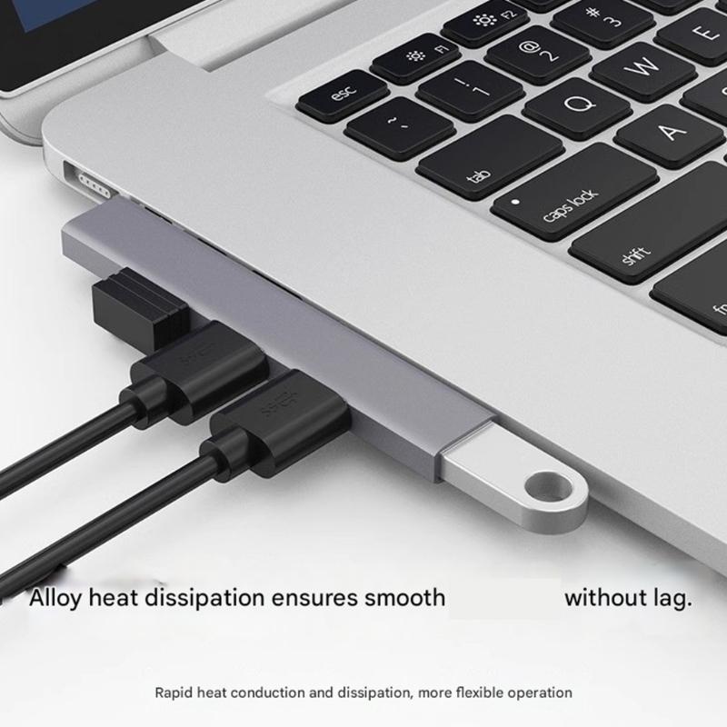 Aluminium 4-Port Mehrfach-USB-Splitter USB-C 90-Grad-Anschluss Platzsparendes Verlängerungskabel für Laptop-PC-Konsolen