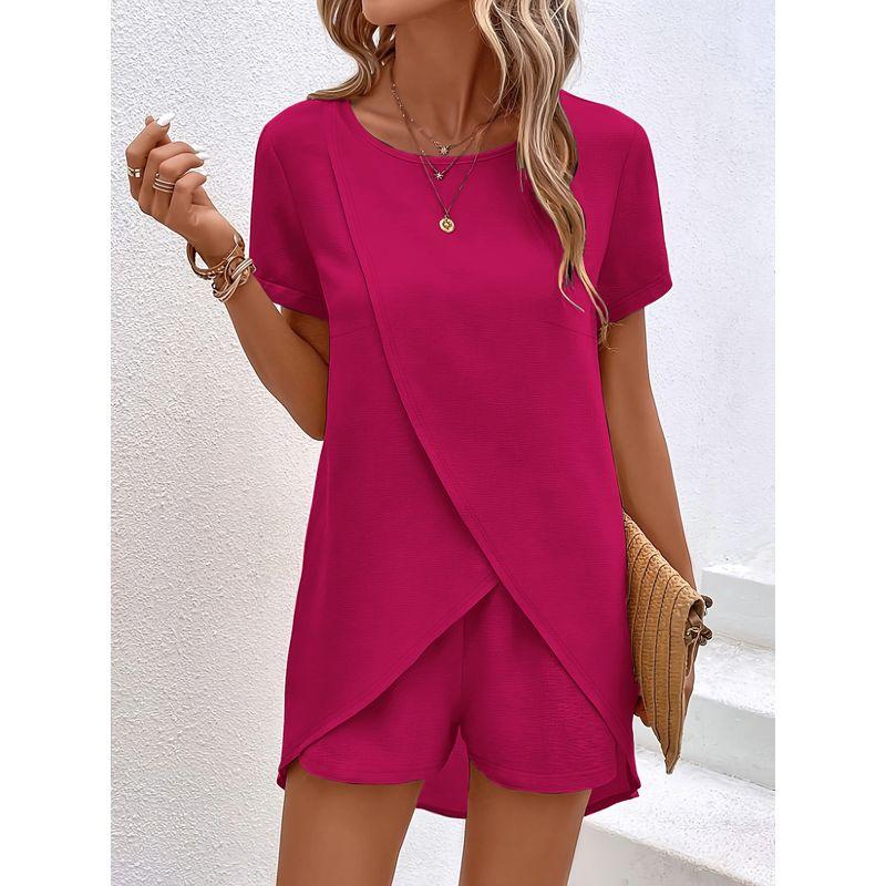 Short Sleeve Suit Pants2025 Summer European and American Women Clothes Western Style Age Reduction Solid Short Sleeve Set