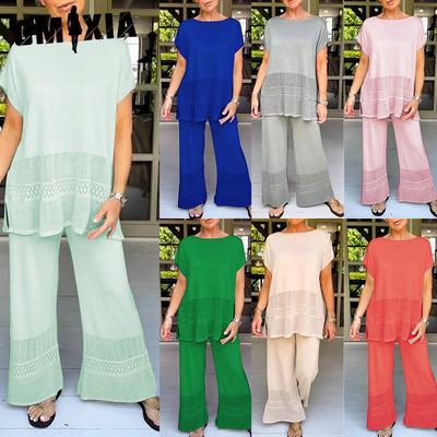 Two-piece Women's Casual and Fashionable Suit with A Cutout Top and Loose, Elastic, and Elastic Waist Pants