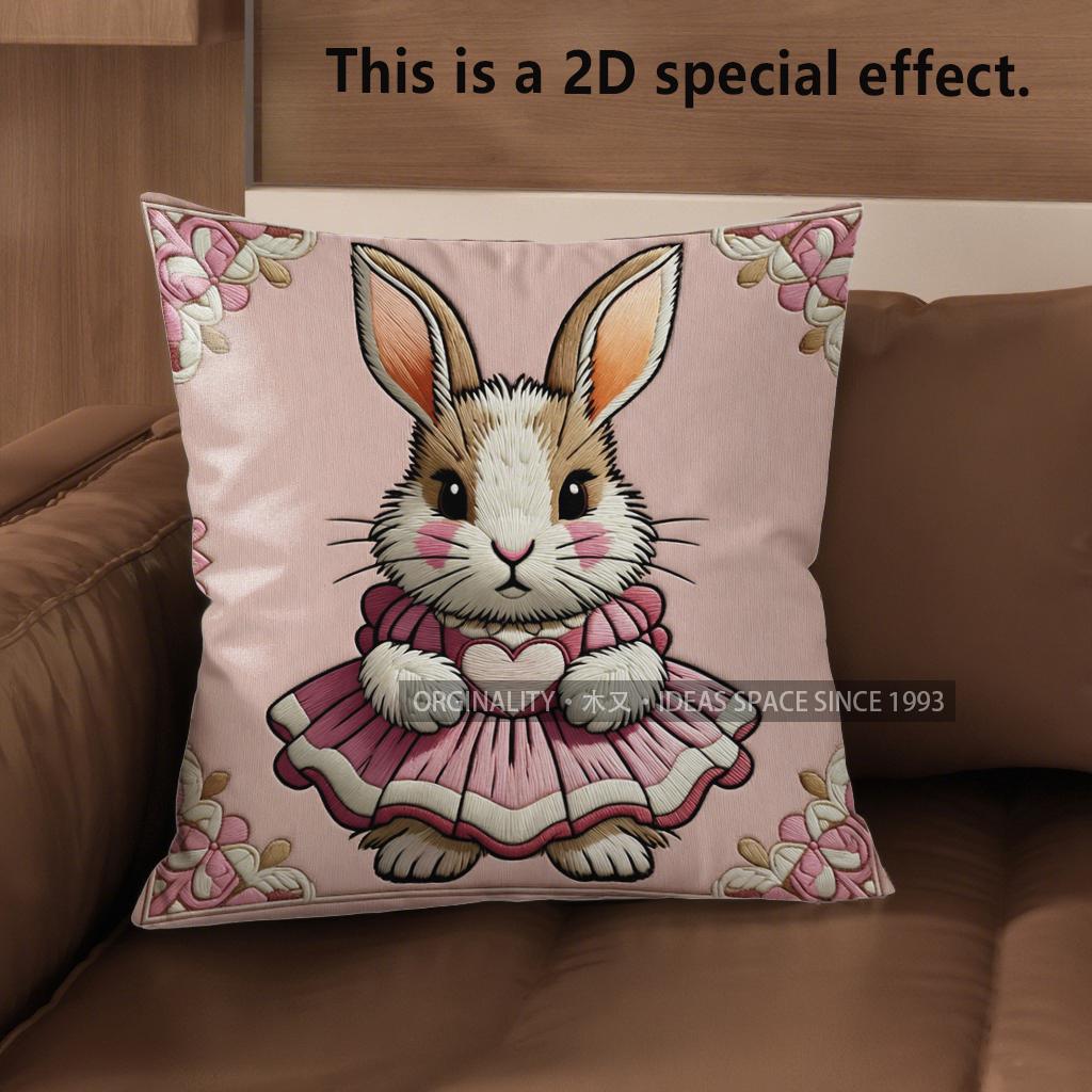 2D Cute Bunny Dress Pattern Cushion Covers Pattern Cushion Cover Suitable For Sofa Bedroom Car Pillow Cover