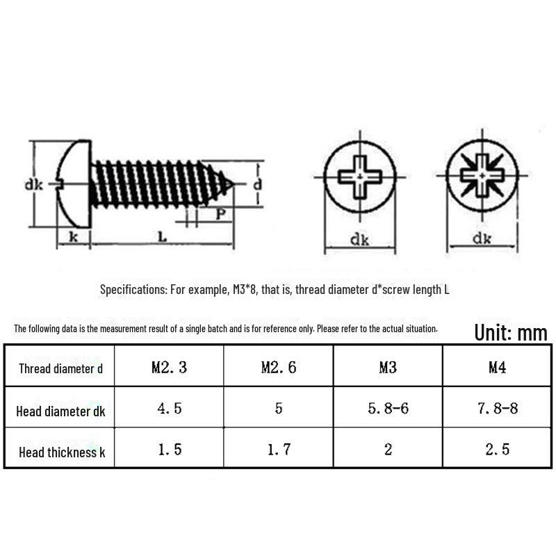 BA Černé šrouby do dřeva se zápustnou hlavou s křížovou drážkou, Hrubý závit, Kalené M2.9/M3
