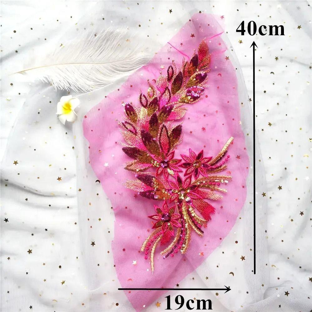 Blue Black Gold Embroidered Floral Patches DIY Sequins Patches  Wedding Gown Decoration DIY