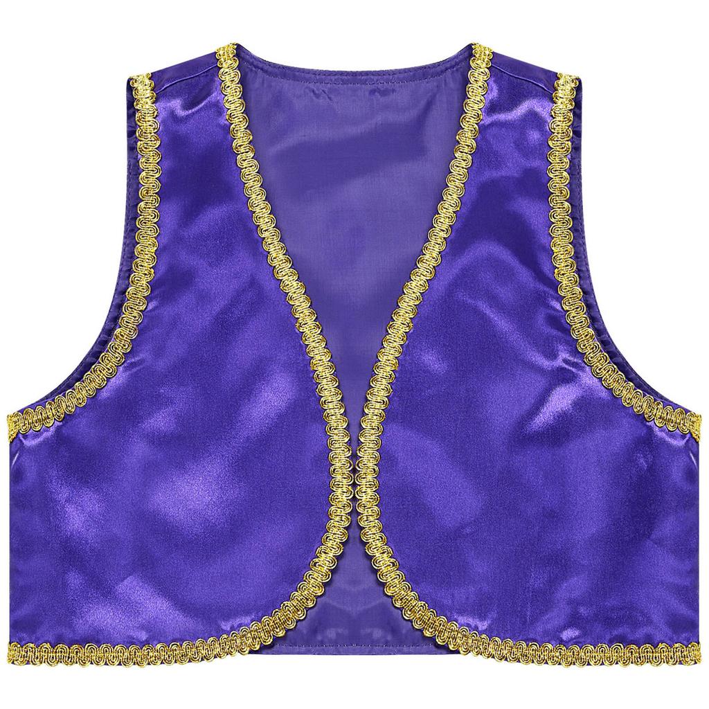 Jongens Arabische Prins Kostuum Open Voorzijde Gouden Mouwloos Vest Halloween Cosplay Fancy Dress Up