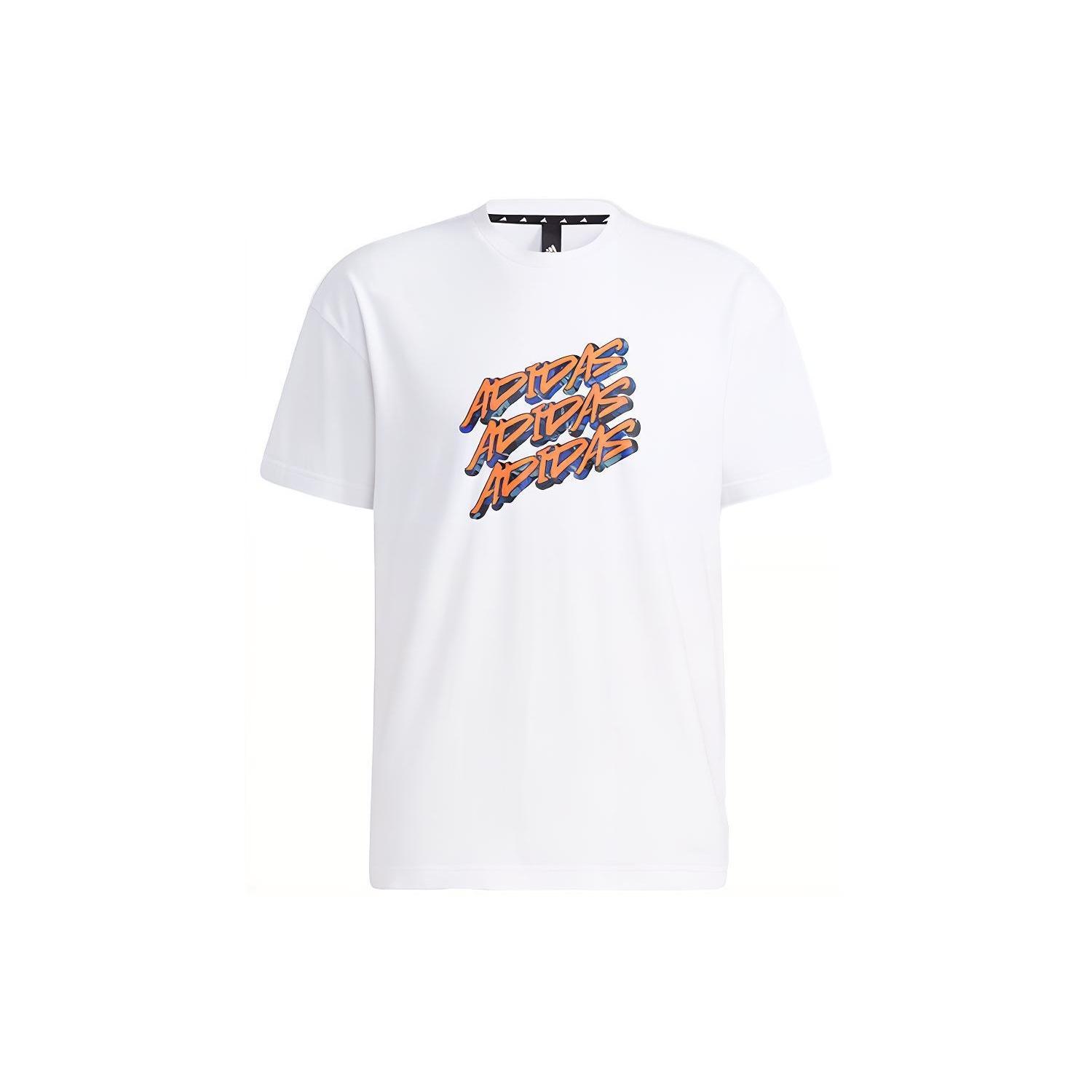 adidas Ub Gfx T Graffiti Printing Logo Sports Loose Short Sleeve White Men s GP0839 XL