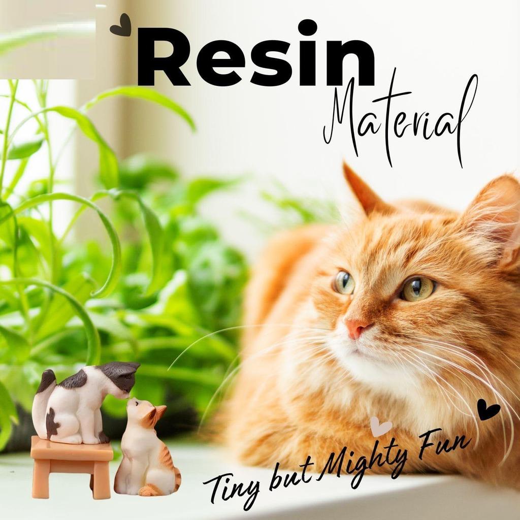 a3Pcs Small Cat Set (Including 2 Cats & 1 Chair), Resin Kitten Statues - Kissing Cat Caturines For Car, Desktop, Office, Creative Micro Landscape