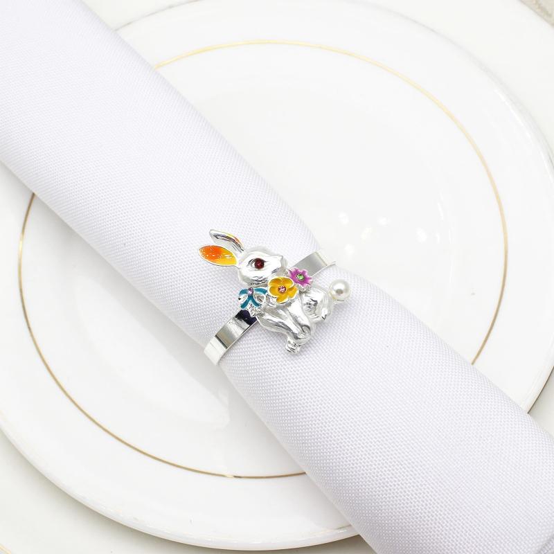 Set of 6 Easter Bunny Napkin Rings Metal Rabbit Napkin Holder for Easter Party Holiday Banquet Dinner Spring Dining Dropshipping