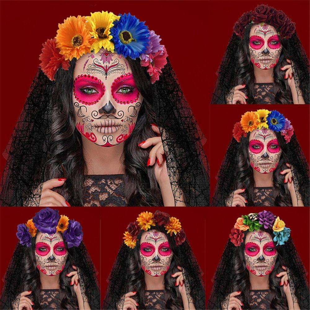 Boho Halloween Rose Flower Headband Day of the Dead Flower Headpiece  for Party Costume Wedding