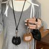 Mini Love Heart PU Leather Hanging Pendant Cute Cat Necklace Fashion Photo Cardholder Long Sweater Chain Accessories Women Men