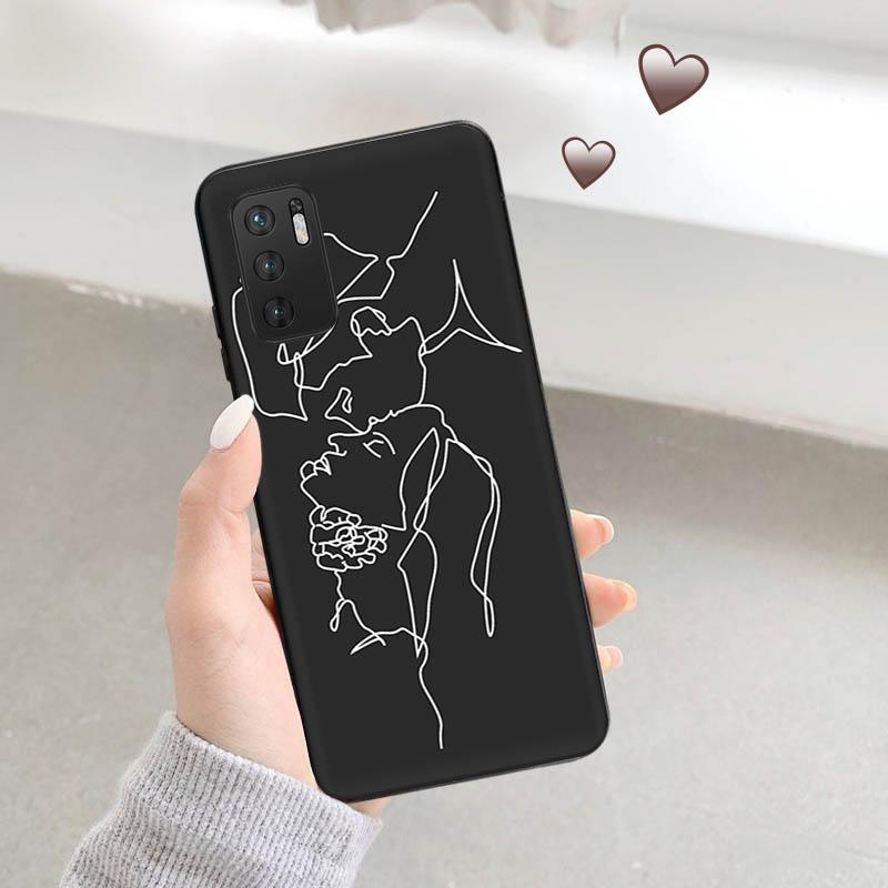 Phone Case For Xiaomi Redmi Note 11 9 10 Pro Max 5G 8T 9T 9s 7 8A 9C 7a 9A 8 Abstract Line Drawing Kiss Body Face Art Soft Cover