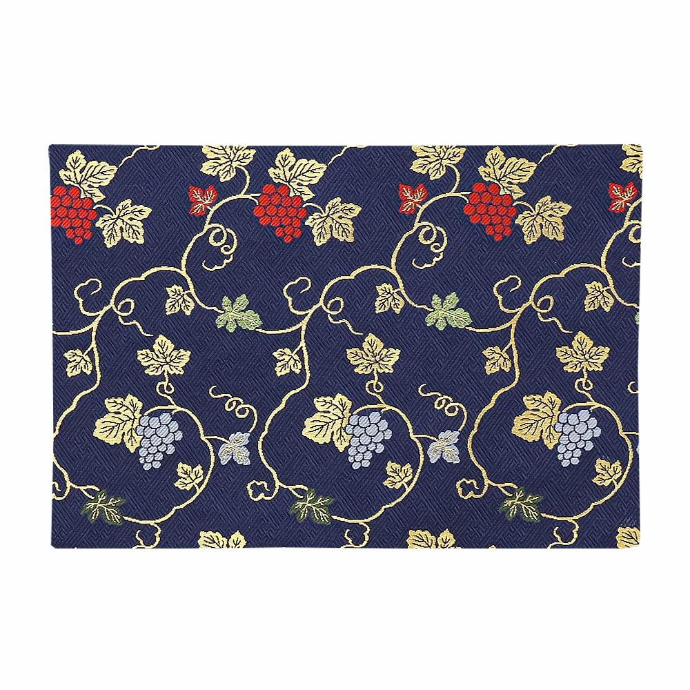 Naamukuma-chan Kobo Grape Pattern Sutra Desk Cover, Gold Brocade Rug, Flame Retardant, Fits 1 Shaku 4 Sun, Size 22.5cm X 32.5cm (Size 14, 004, Navy